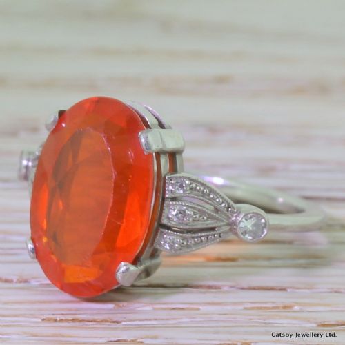 Art Deco Fire Opal & Diamond Ring, Circa 1940