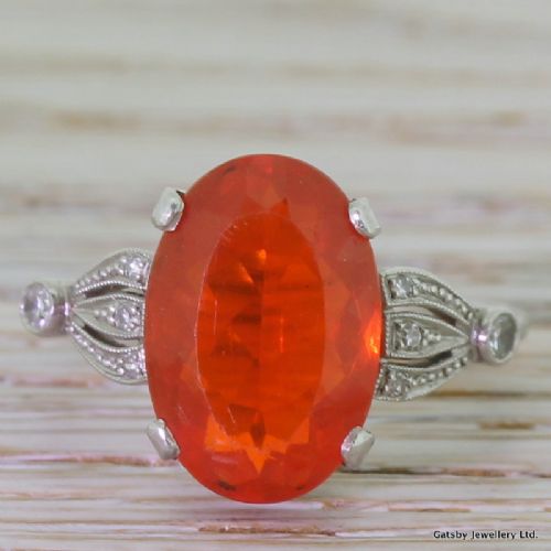 fig 1. Art Deco Fire Opal & Diamond Ring, circa 1940