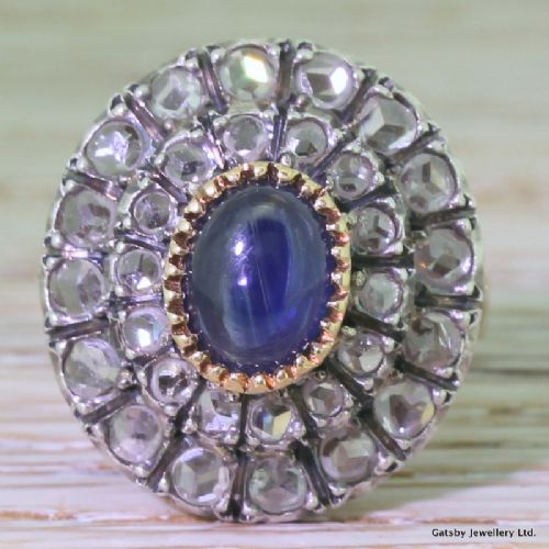 fig 1. Victorian Cabochon Sapphire & Rose Cut Diamond Ring, circa 1870