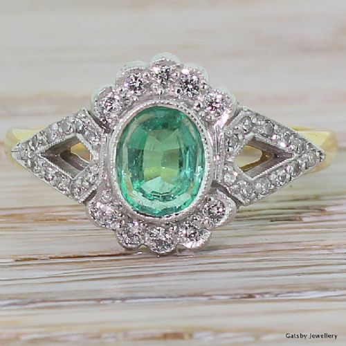 fig 1. Mid Century Emerald & Diamond Split Shank Cluster, circa 1950