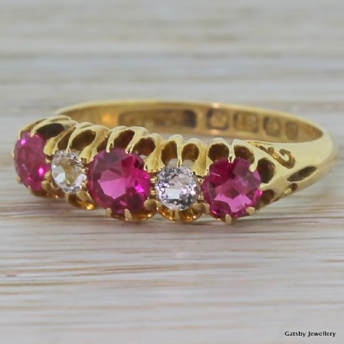 Edwardian Ruby & Diamond Five Stone Ring, Dated 1912

