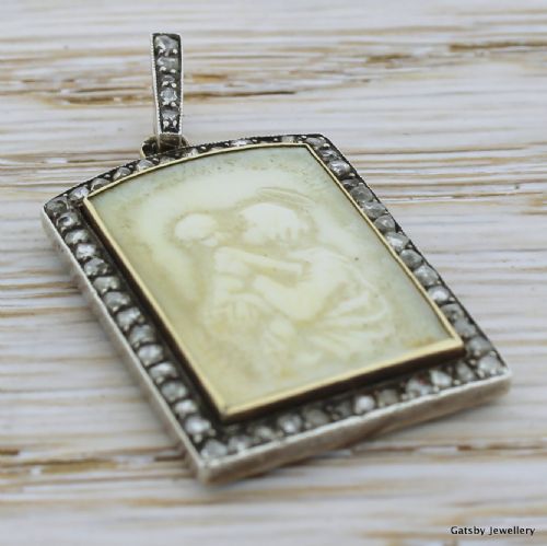 Georgian Ivory & Diamond "Mary & Jesus" Pendant, Circa 1830
