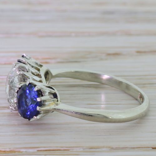 fig 2. Art Deco 1.05 Carat Old Cut Diamond & Sapphire Trilogy Ring, circa 1935