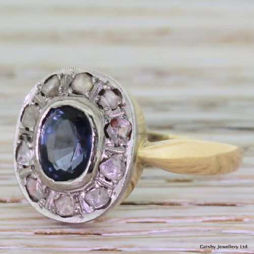 Edwardian Blue Topaz & Rose Cut Diamond Cluster Ring, Circa 1915
