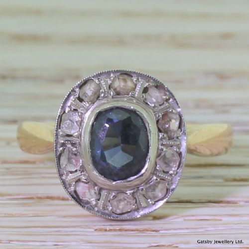 fig 1. Edwardian Blue Topaz & Rose Cut Diamond Cluster Ring, circa 1915