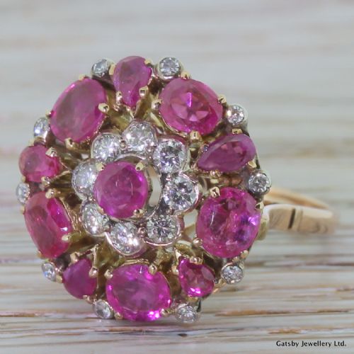 Mid Century 2.75 Carat Ruby & Diamond Cocktail Ring, Circa 1955

