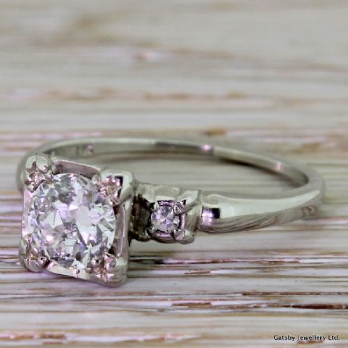 Mid Century 0.72 Carat Transitional Cut Diamond Engagement Ring, Circa 1950
