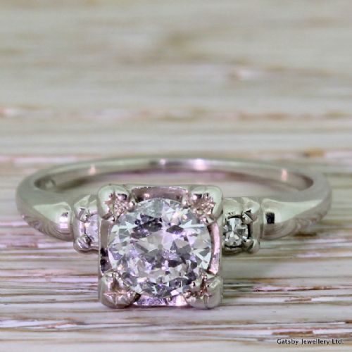 fig 1. Mid Century 0.72 Carat Transitional Cut Diamond Engagement Ring, circa 1950
