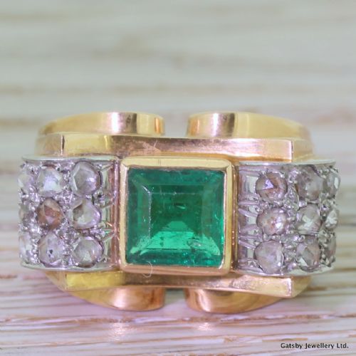 fig 1. Art Deco Emerald & Rose Cut Diamond Ring, circa 1930