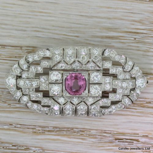 fig 1. Art Deco Pink Sapphire & Diamond Panel Brooch, circa 1940