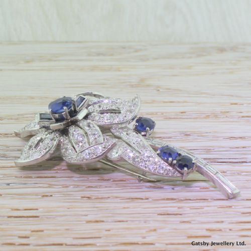 fig 2. Art Deco 4.50 Carat Diamond & 2.60 Carat Sapphire Flower Brooch, circa 1920