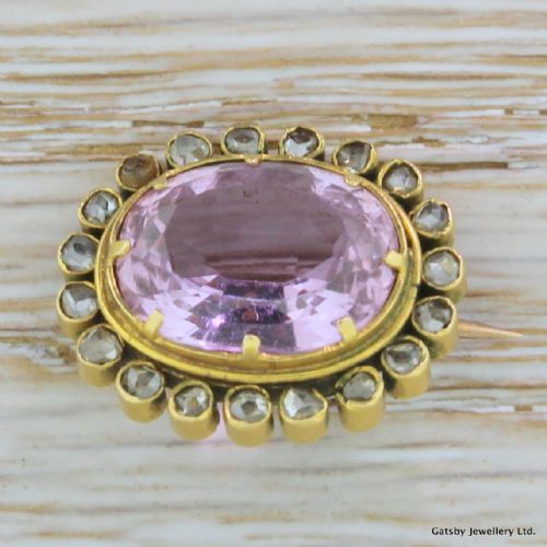 fig 1. Victorian 5.25 Carat Pink Topaz & Rose Cut Diamond Brooch, circa 1900