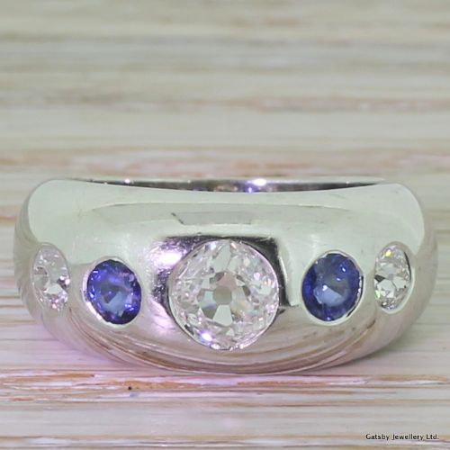 fig 1. Victorian 0.95 Carat Old Cut Diamond & Sapphire Band Ring, circa 1890