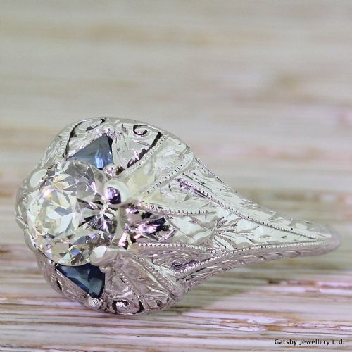 Art Deco 0.90 Carat Old Cut Diamond "Filigree" Engagement Ring, Circa 1930
