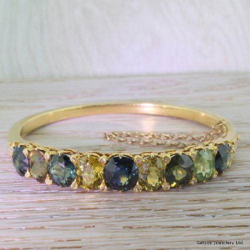 fig 1. Victorian 14.50 Carat Multi Colour Sapphire Hinged Bangle, circa 1850