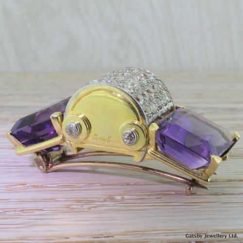 fig 1. HENNELL 6.00 Carat Old Cut Diamond & Amethyst Brooch, circa 1925