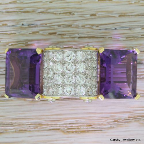 fig 2. HENNELL 6.00 Carat Old Cut Diamond & Amethyst Brooch, circa 1925
