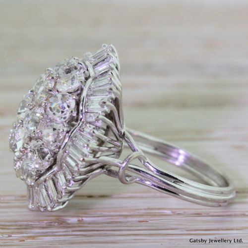 fig 2. Art Deco 6.55 Carat Old Cut & Baguette Cut Diamond Bombe Ring, circa 1940