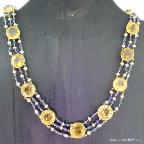 fig 1. Art Deco Citrine, Sapphire & Pearl Necklace, circa 1930