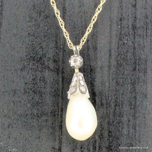fig 1. Early Victorian Natural Pearl & Diamond Pendant, circa 1850