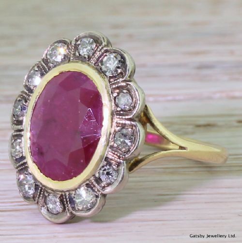 Victorian 3.00 Carat Ruby & Diamond Cluster Ring, Circa 1860
