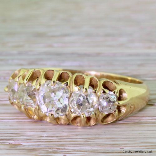 Victorian 2.00 Carat Old Mine Cut Diamond Five Stone Ring, Circa 1880
