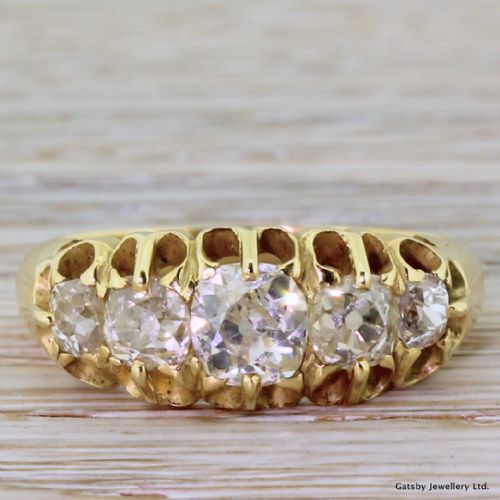 fig 1. Victorian 2.00 Carat Old Mine Cut Diamond Five Stone Ring, circa 1880