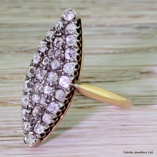 Early Victorian 0.96 Carat Old Mine Cut Navette Ring, Circa 1840
