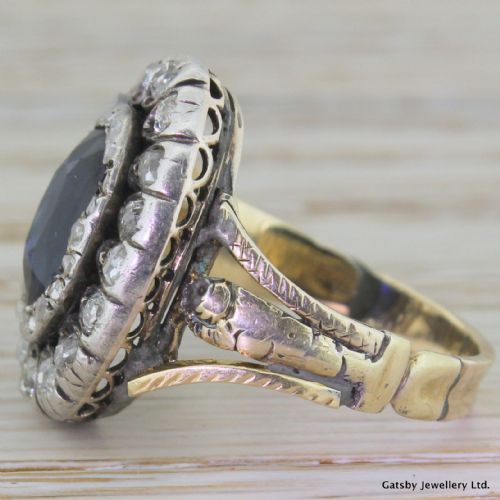 fig 2. Georgian 2.75 Carat Sapphire & Old Cut Diamond Double Cluster Ring, circa 1800