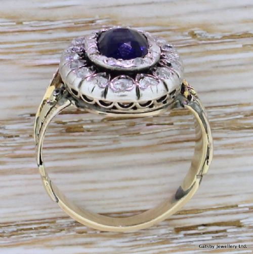 fig 3. Georgian 2.75 Carat Sapphire & Old Cut Diamond Double Cluster Ring, circa 1800