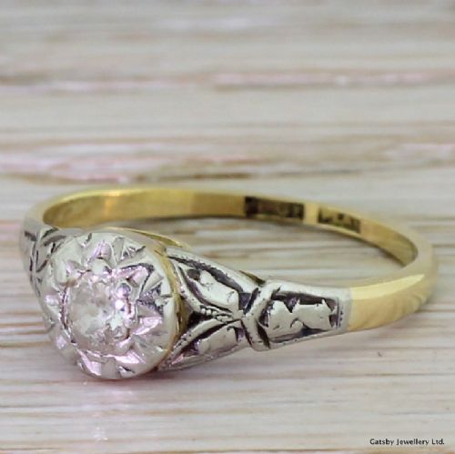 Art Deco 0.15 Carat Old Mine Cut Diamond Engagement Ring, Circa 1920
