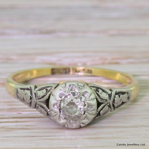 fig 1. Art Deco 0.15 Carat Old Mine Cut Diamond Engagement Ring, circa 1920