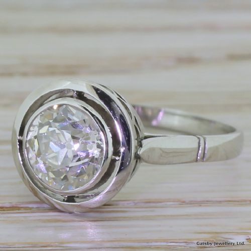 Art Deco 1.65 Carat Old European Cut Diamond Engagement Ring, French, Circa 1930
