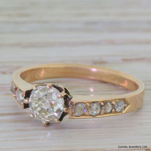Victorian 0.75 Carat Old Cut Diamond Rose Gold Engagement Ring, Circa 1900

