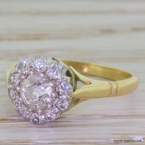 Edwardian 0.70 Carat Old Cut Diamond Cluster Ring, Circa 1910
