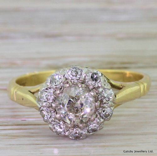 fig 1. Edwardian 0.70 Carat Old Cut Diamond Cluster Ring, circa 1910
