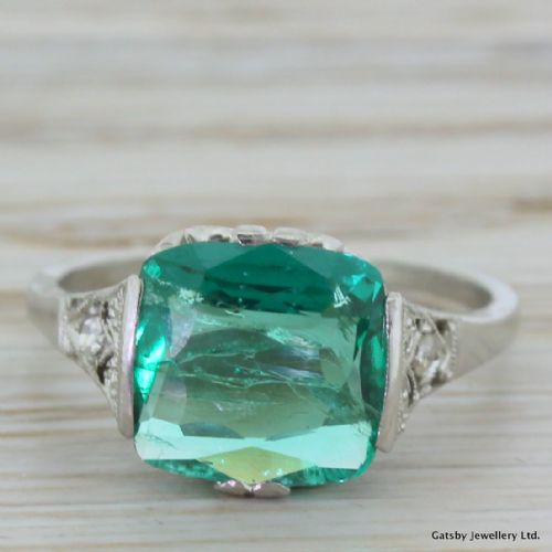 fig 1. Edwardian 2.00 Carat Cushion Cut Colombian Emerald Ring, French, circa 1910