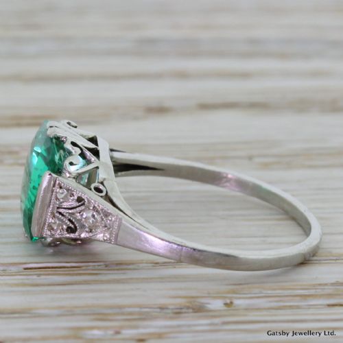 fig 2. Edwardian 2.00 Carat Cushion Cut Colombian Emerald Ring, French, circa 1910