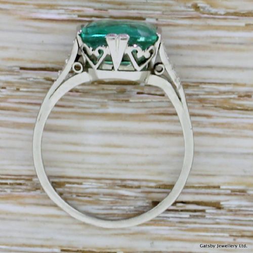 fig 3. Edwardian 2.00 Carat Cushion Cut Colombian Emerald Ring, French, circa 1910
