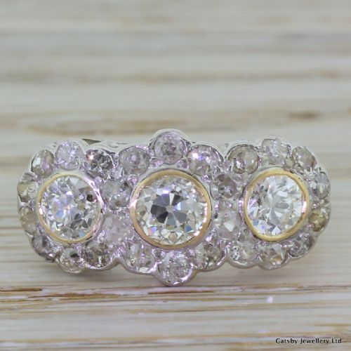 fig 1. Art Deco 1.72 Carat Old Cut Diamond Triple Cluster Ring, circa 1920
