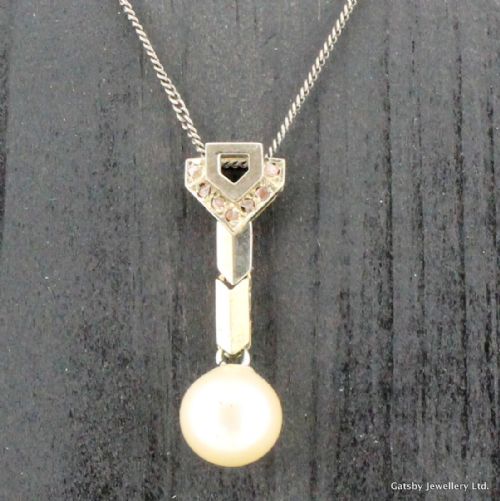 fig 1. Art Deco Cultured Pearl & Rose Cut Diamond Pendant, circa 1935