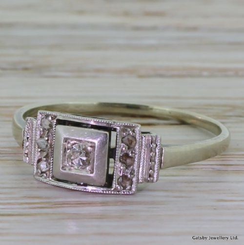 Art Deco 0.10 Carat Diamond Engagement Ring, French, Circa 1920
