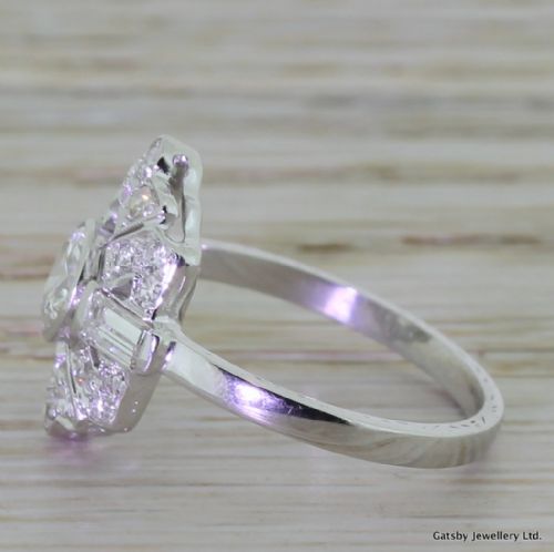 fig 2. Art Deco 1.24 Carat Old Cut & Baguette Cut Diamond Shield Ring, circa 1930