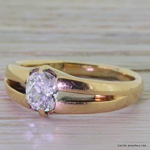 Victorian 0.92 Carat Old Cut Diamond Gypsy Ring, Circa 1900
