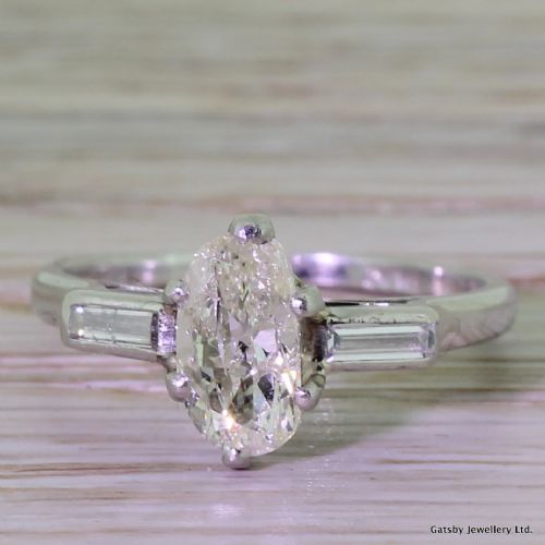 fig 1. Art Deco 1.00 Carat Old Oval Cut Diamond Engagement Ring, circa 1925