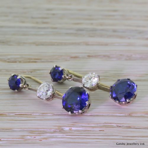 fig 1. Art Deco 1.00 Carat Diamond & 3.70 Carat Sapphire Drop Earrings, circa 1935