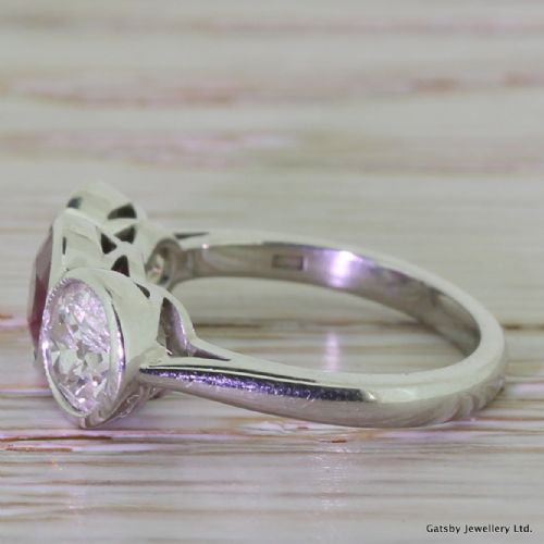 fig 2. Art Deco 0.85 Carat Ruby & 1.70 Carat Old Cut Diamond Trilogy Ring, circa 1925