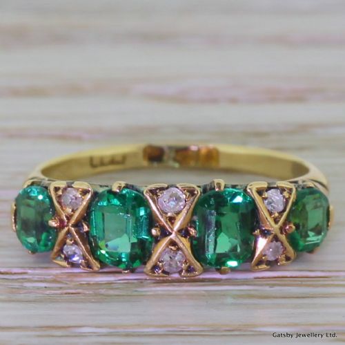 fig 1. Edwardian 0.90 Carat Colombian Emerald & Old Cut Diamond Ring, dated 1905