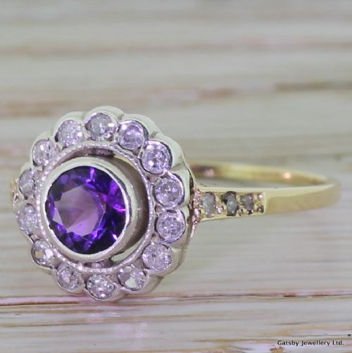 Edwardian 0.50 Carat Amethyst & 0.40 Carat Diamond Target Ring, Circa 1910
