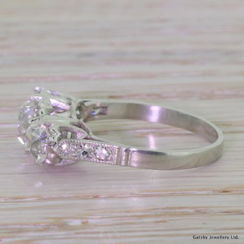 fig 2. Art Deco 2.62 Carat Old Mine Cut Diamond Trilogy Engagement Ring, circa 1915